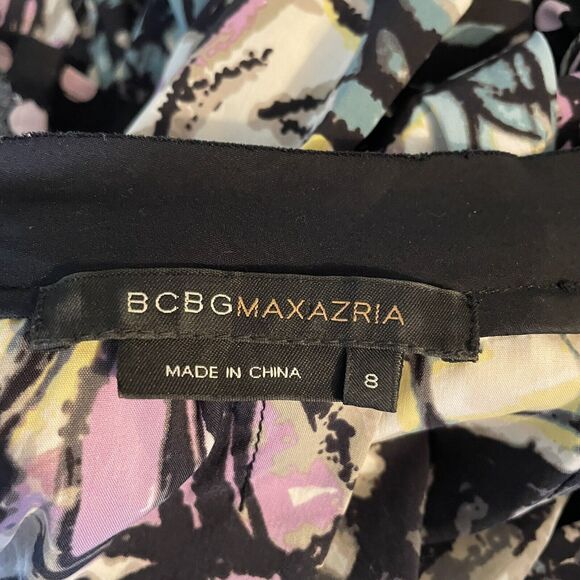 BCBG Maxazria Women's 8 M Ruffle Sleeve Multicolor Mixed Print Midi Dress Clown - Picture 4 of 10